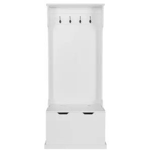 valiant Ktaxon Entryway Hall Tree with Storage Bench and Coat Rack, 4 Hooks, Large Drawer for Hallway Living Room Bedroom Home, White