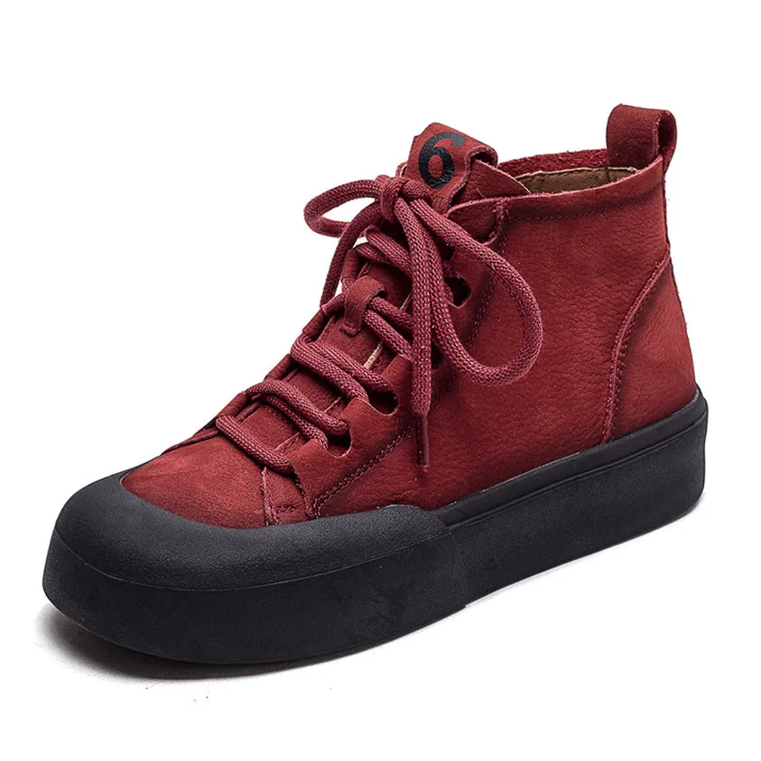 Women Retro Solid Leather Flat Casual Boots